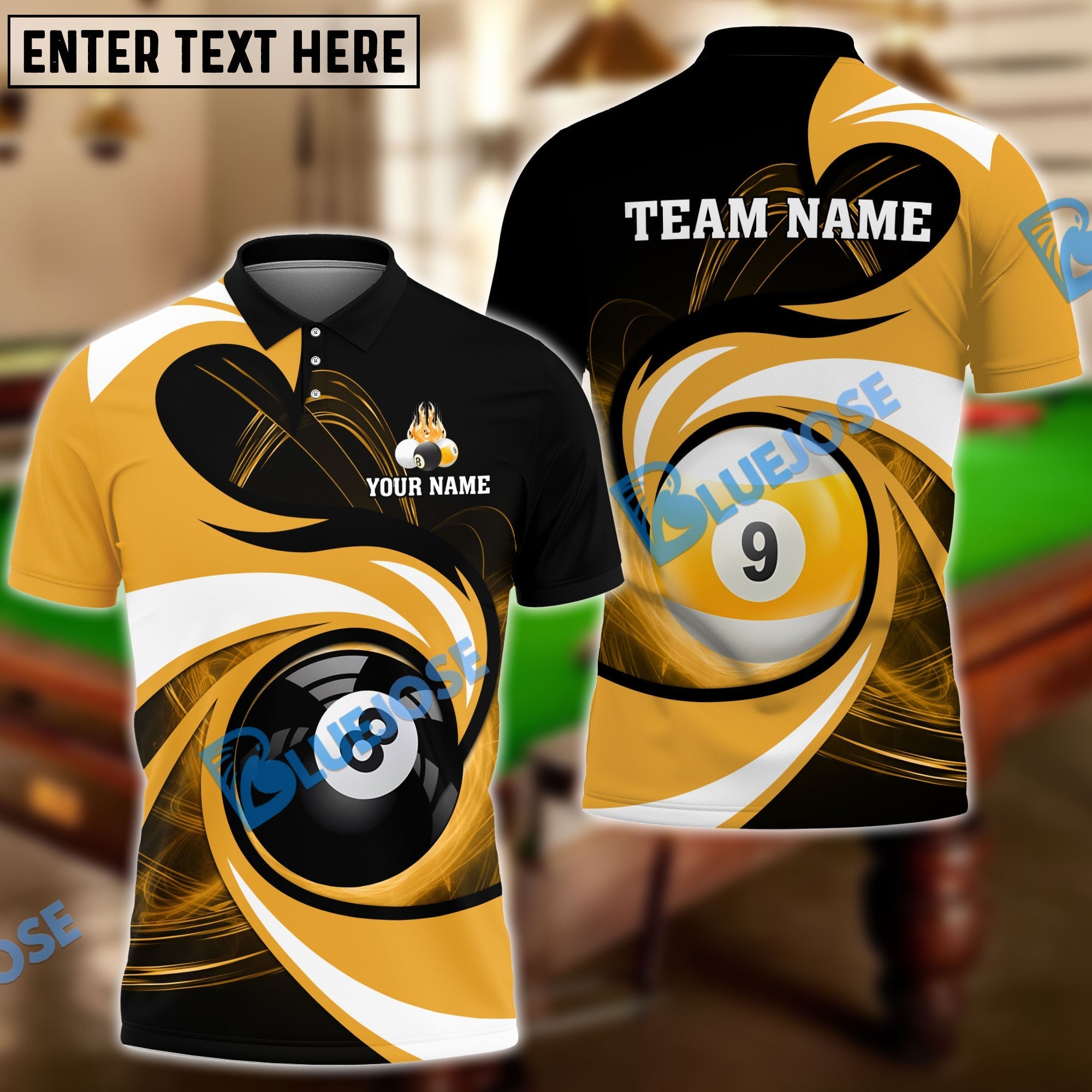 BlueJose Billiards 8 Ball & 9 Ball Stormeye Personalized Name, Team Name Unisex Shirt (6 Colors)
