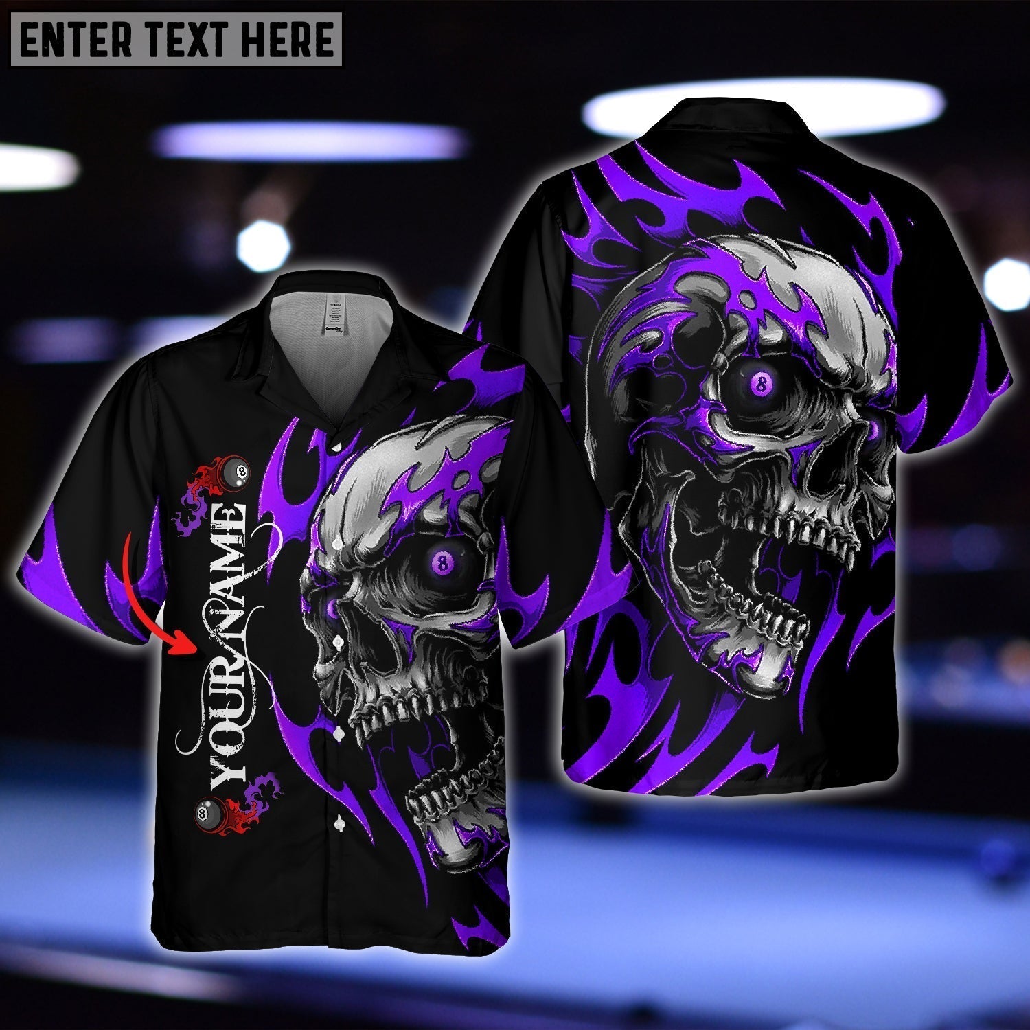 BlueJose Personalized Name Skull Fire Billiard Balls Hawaiian Shirt
