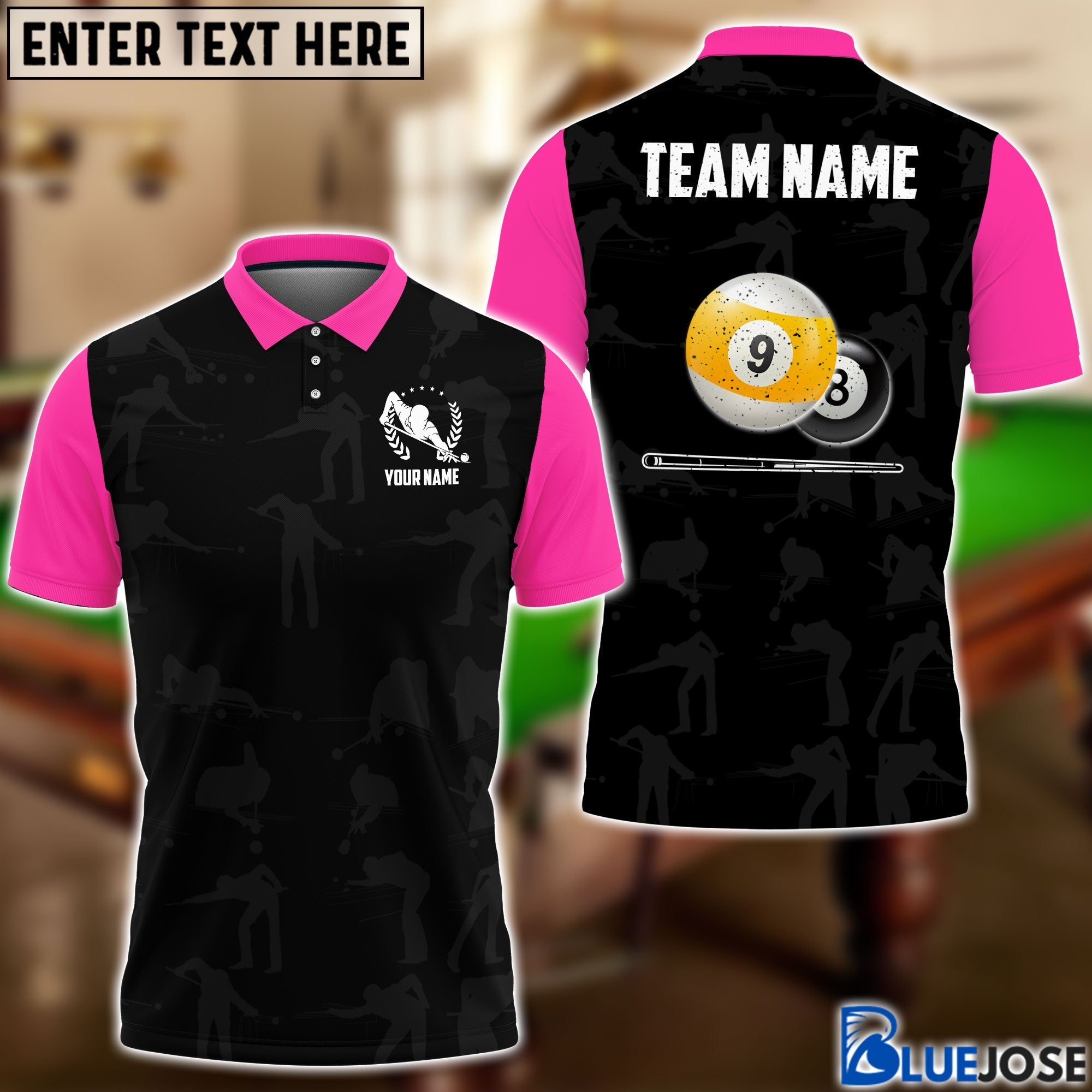 BlueJose Billiards Player Personalized Name, Team Name Polo Shirt