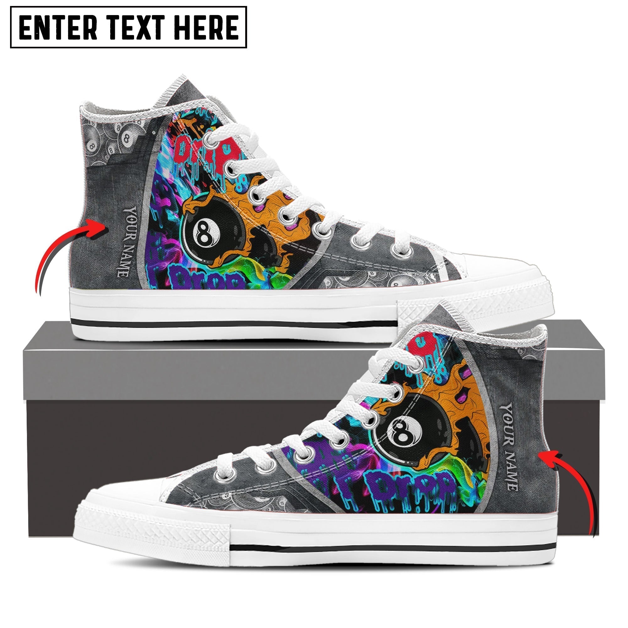 BlueJose Drip and Drop Ball Billiard Personalized Name High Top Shoes