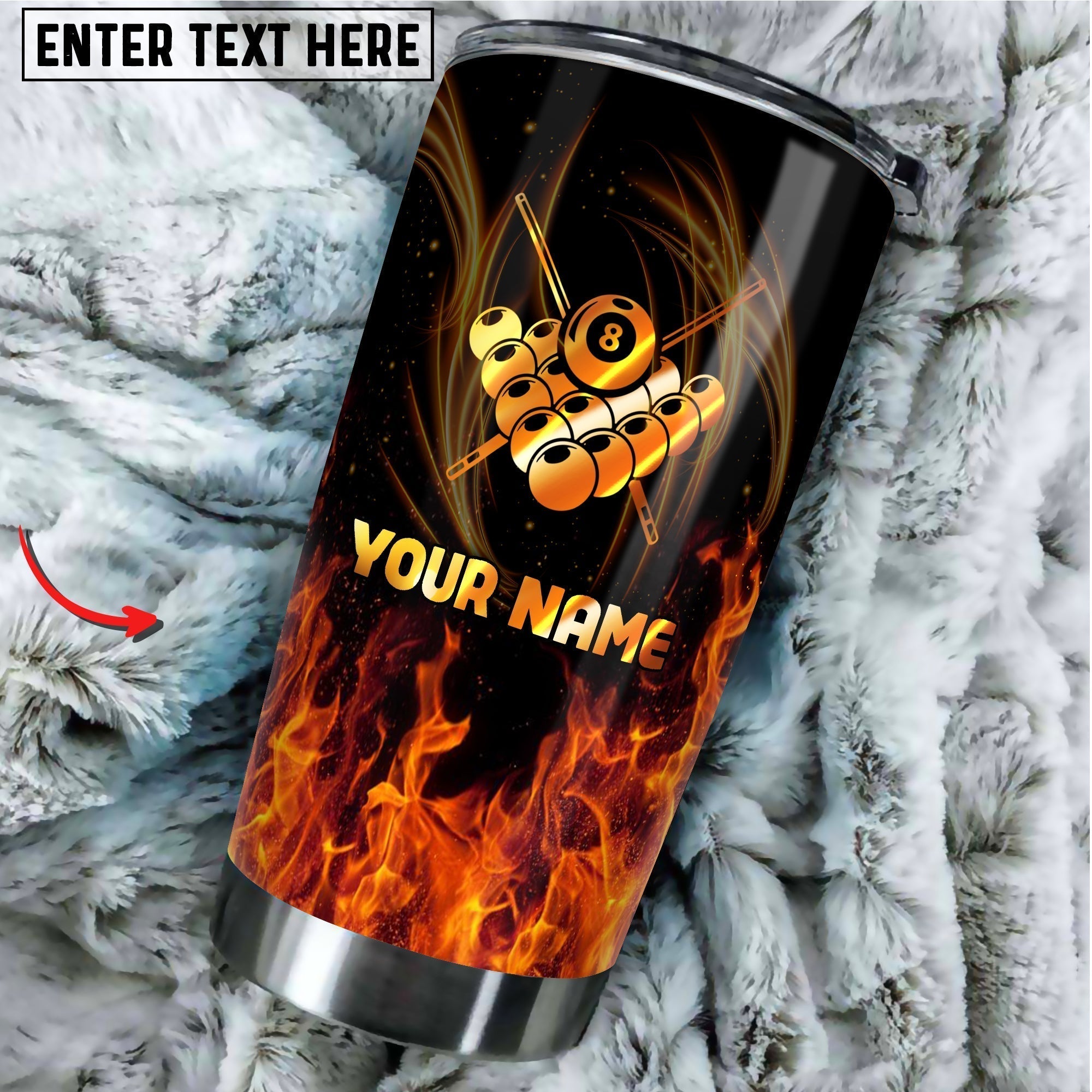 BlueJose Billiards Flaming Eight Ball Personalized Name Tumbler