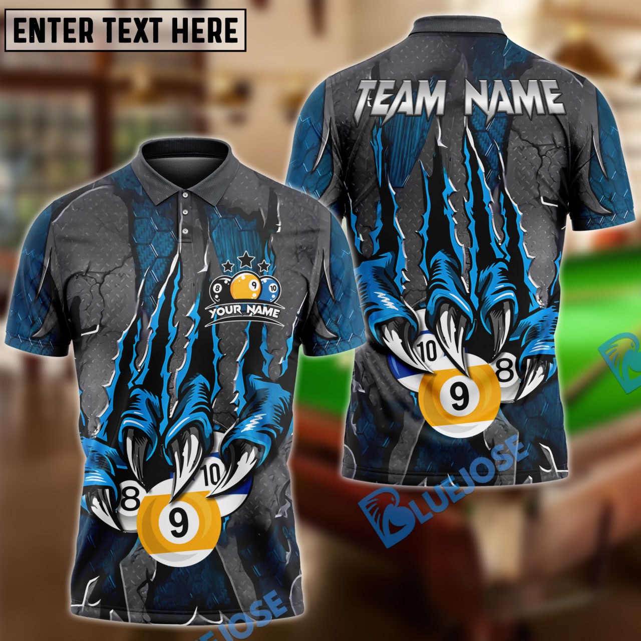 BlueJose Billiards Ball 8,9 And 10 Monster Claw Personalized Name Shirt (4 Colors)