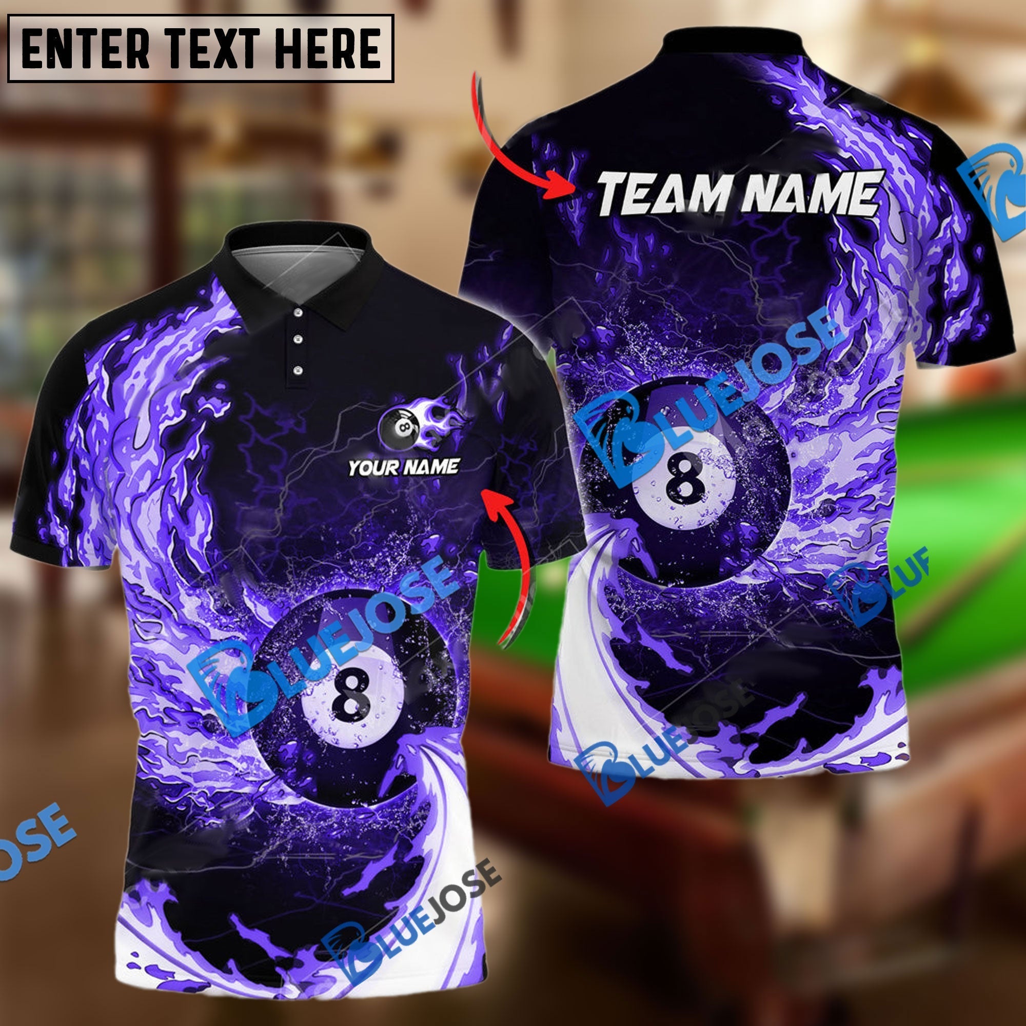 BlueJose Billiards Ball 8 Breath Of Fire Personalized Name, Team Name Unisex Shirt (6 Colors)