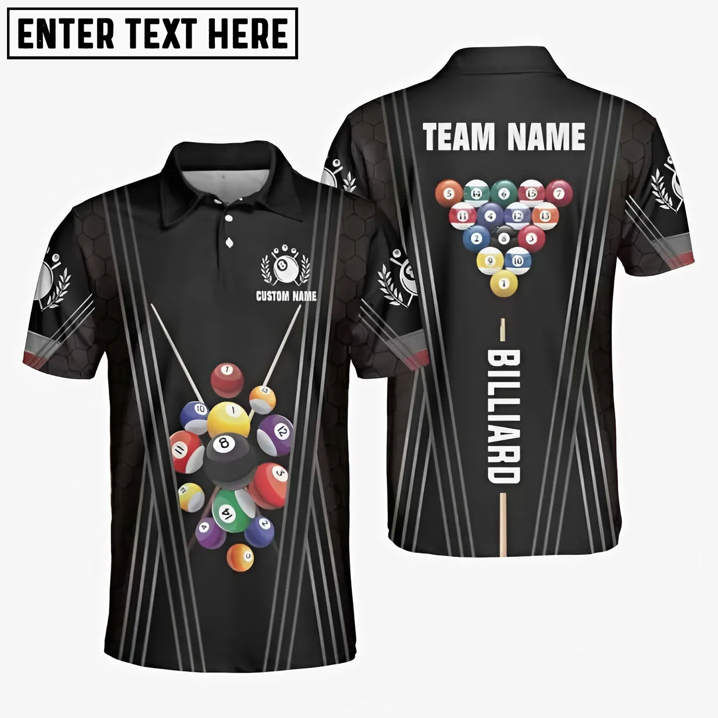 BlueJose Billiards Basic Black Personalized Name Shirt